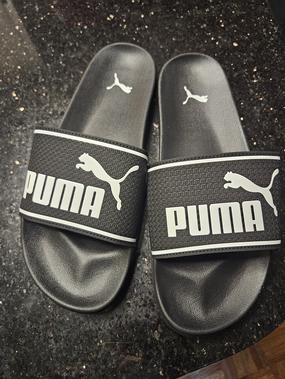 Puma Black Slide Sandals with White Logo